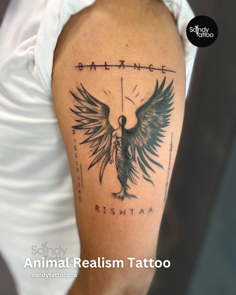 Custom ornamental forearm tattoo created by Sandy Tattoo Studio in Calangute, Goa.