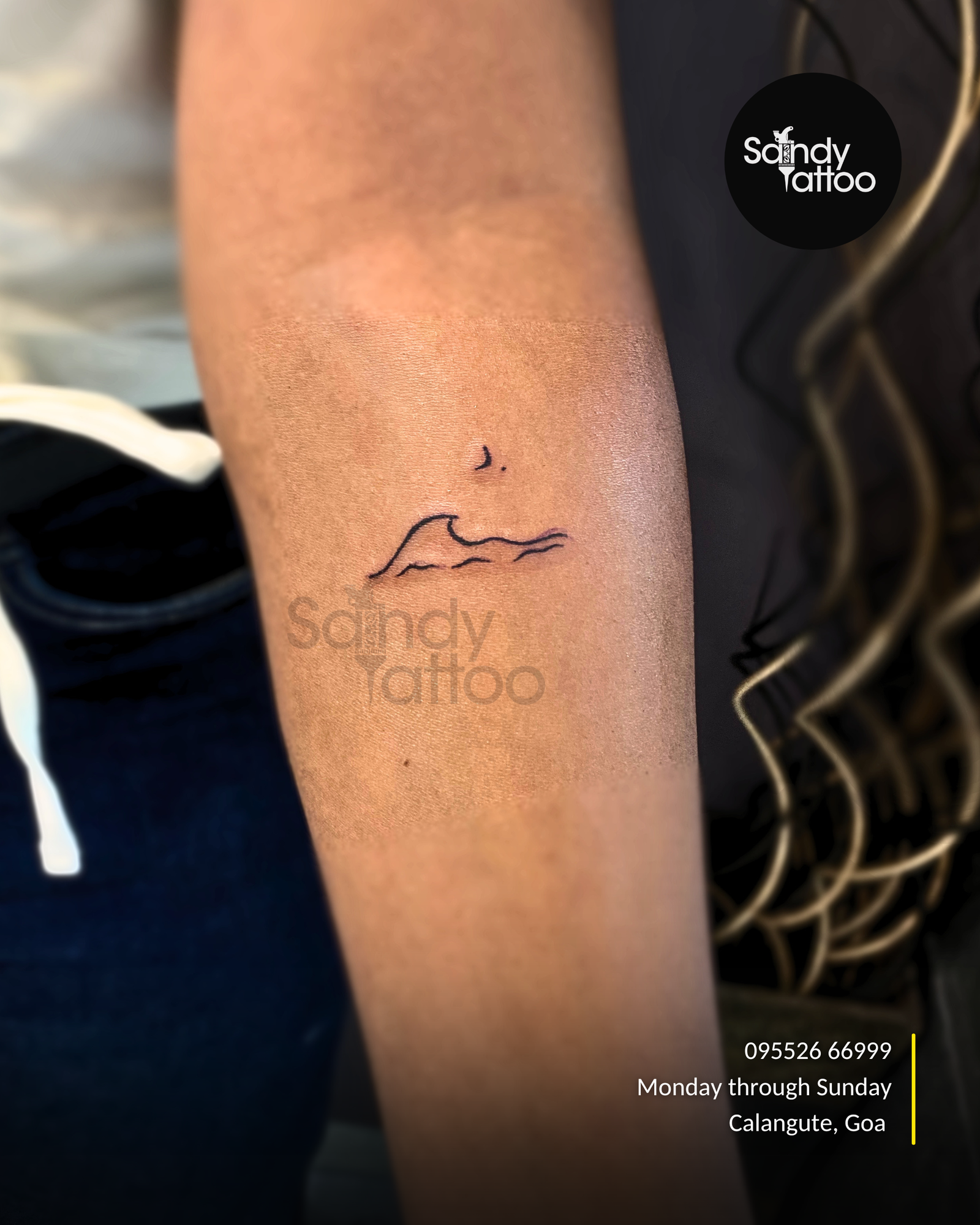 Custom ornamental forearm tattoo created by Sandy Tattoo Studio in Calangute, Goa.