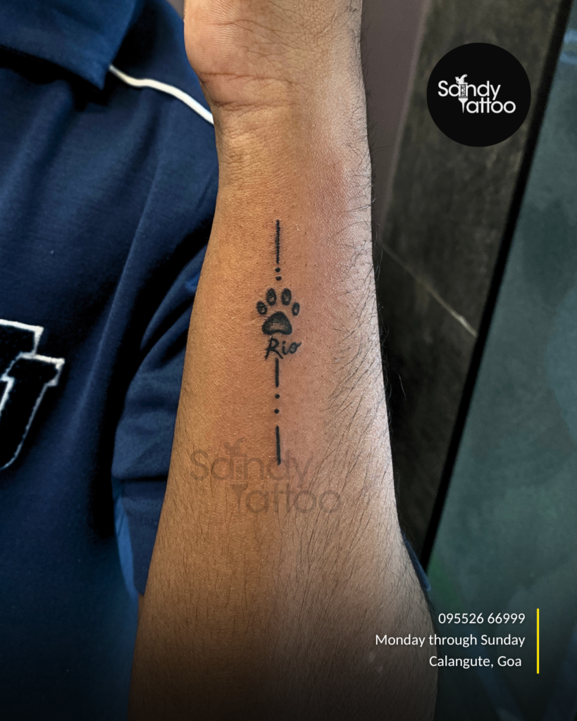 Custom ornamental forearm tattoo created by Sandy Tattoo Studio in Calangute, Goa.