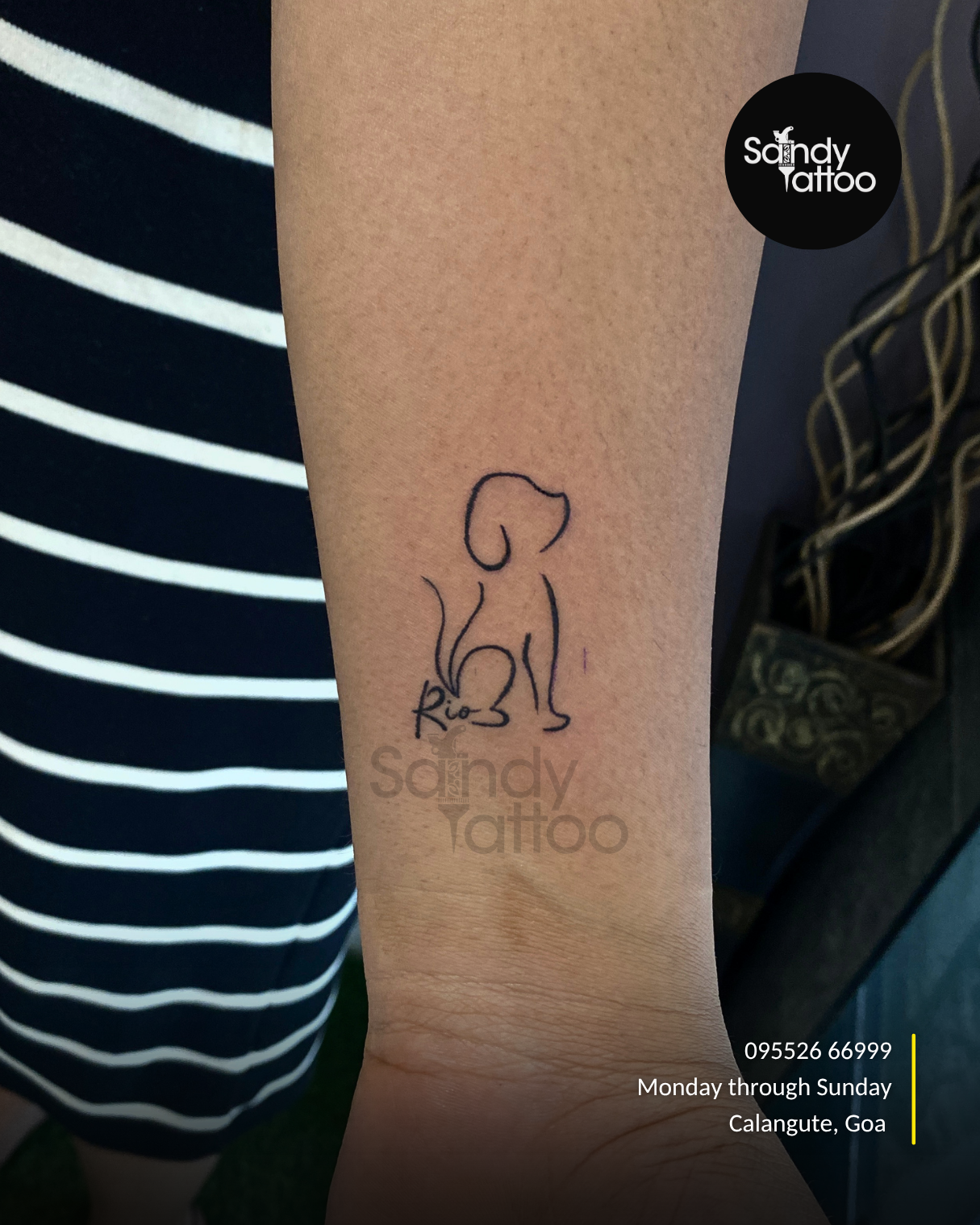 Custom ornamental forearm tattoo created by Sandy Tattoo Studio in Calangute, Goa.