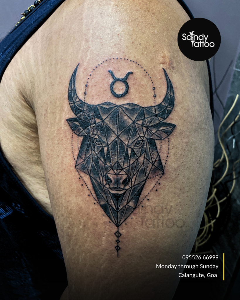 Custom ornamental forearm tattoo created by Sandy Tattoo Studio in Calangute, Goa.