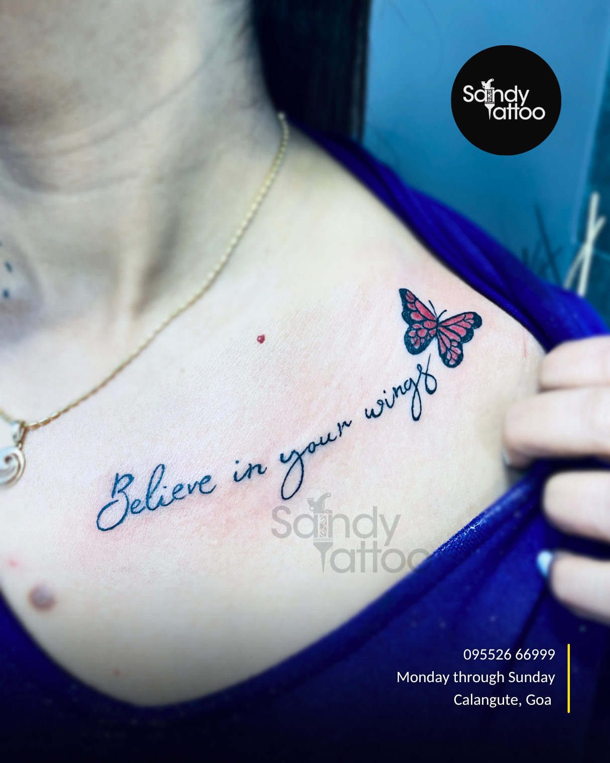 Custom ornamental forearm tattoo created by Sandy Tattoo Studio in Calangute, Goa.