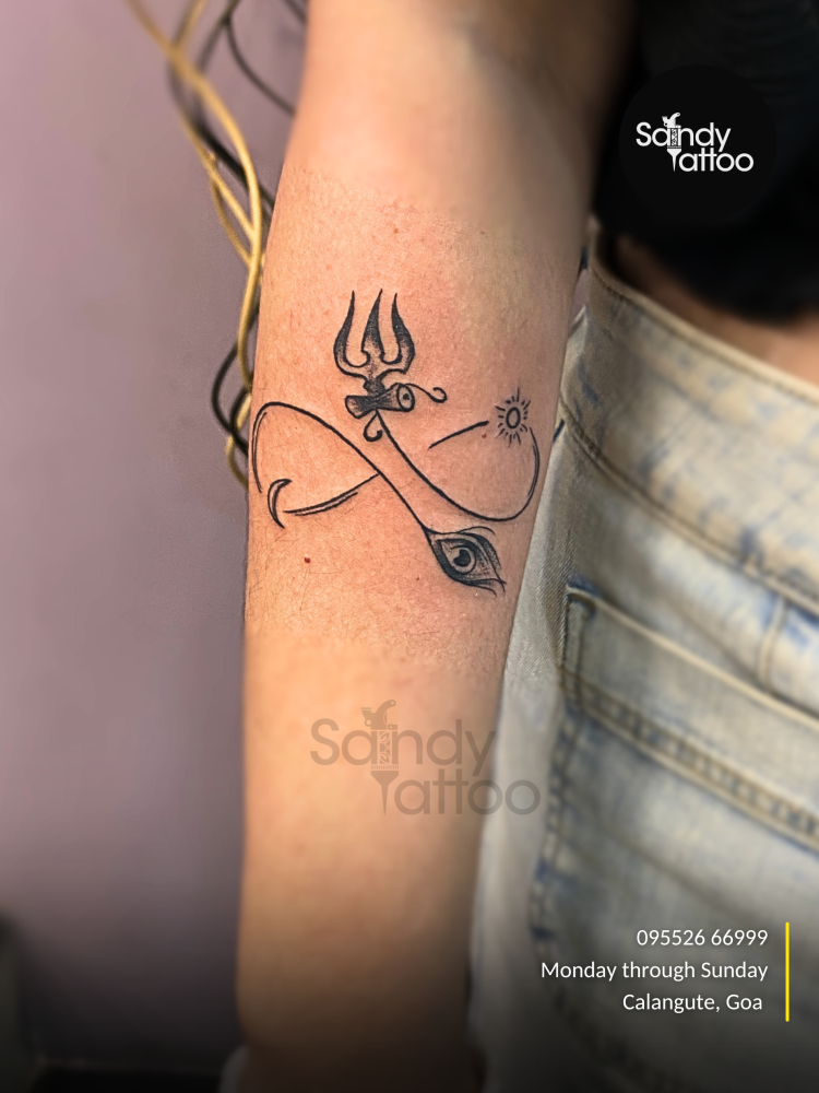 Custom ornamental forearm tattoo created by Sandy Tattoo Studio in Calangute, Goa.