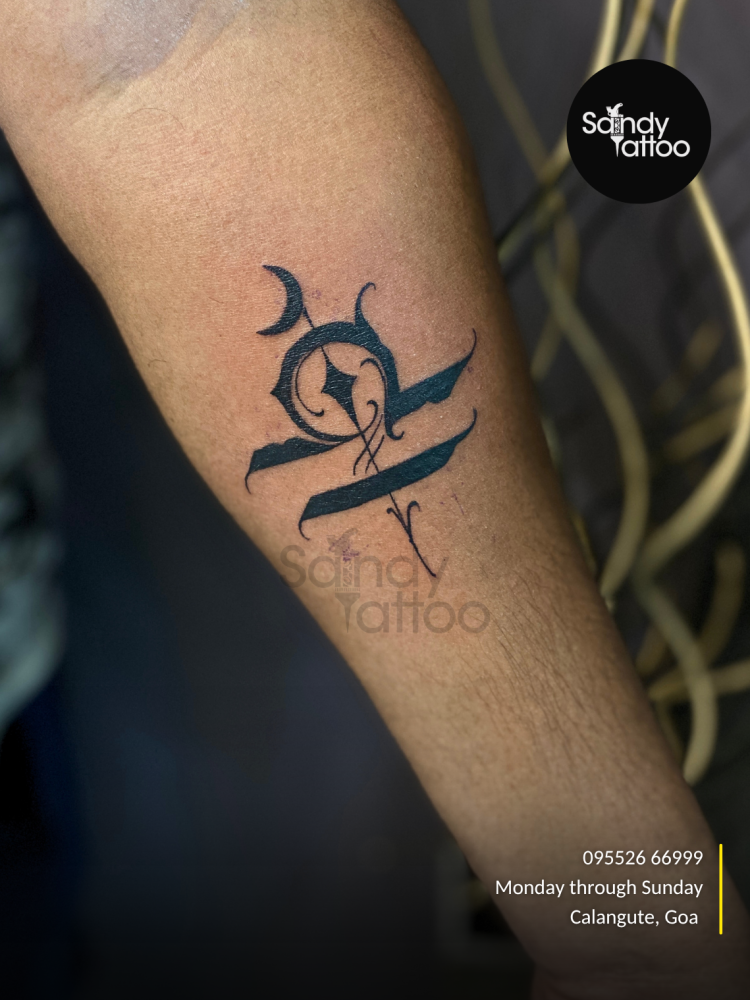 Custom ornamental forearm tattoo created by Sandy Tattoo Studio in Calangute, Goa.