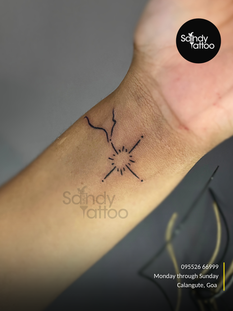 Custom ornamental forearm tattoo created by Sandy Tattoo Studio in Calangute, Goa.
