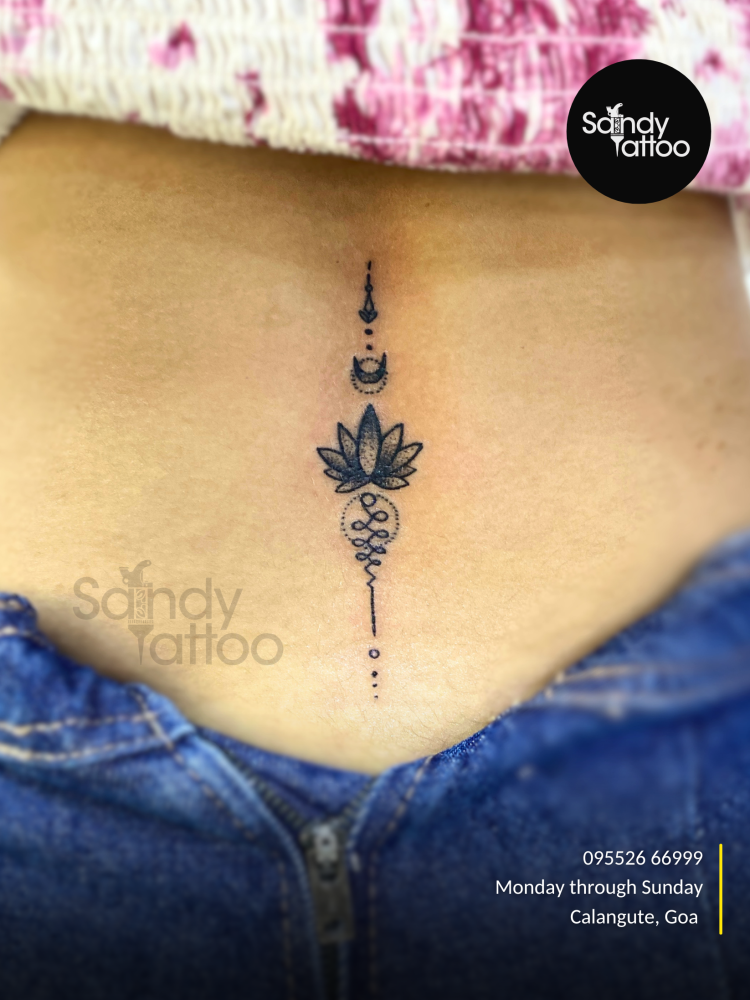 Custom ornamental forearm tattoo created by Sandy Tattoo Studio in Calangute, Goa.