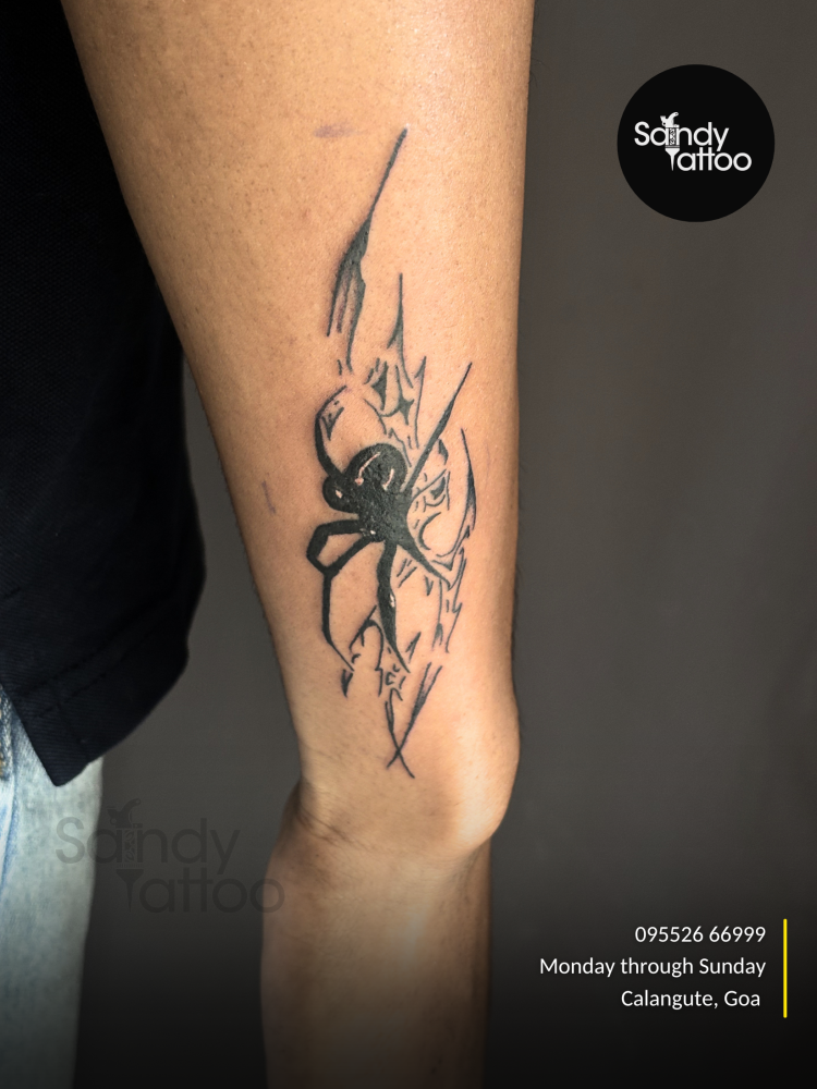 Custom ornamental forearm tattoo created by Sandy Tattoo Studio in Calangute, Goa.